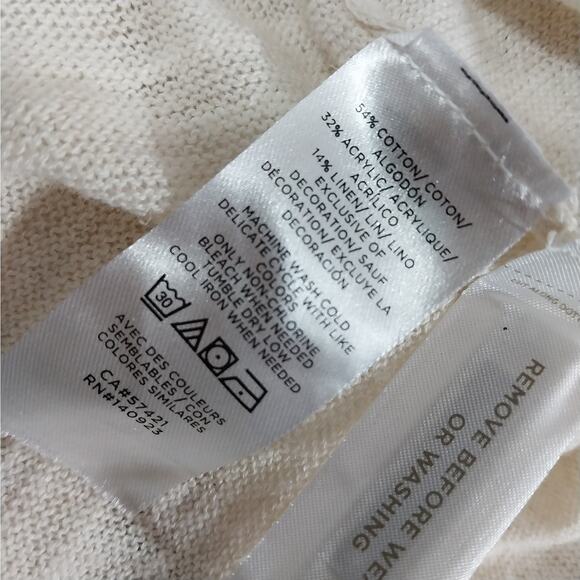 LOFT! LINEN+!CREAMY OATMEAL & GOLD TRIM LIGHTWEIGHT 3/4 SLEEVE SWEATER TOP! SZ S - Picture 8 of 9